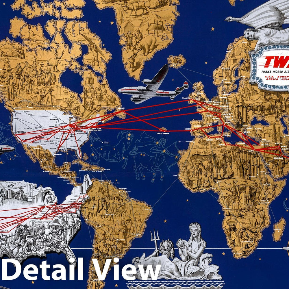Historic Wall Map : Trans World Airlines 1946 - Vintage Wall Art