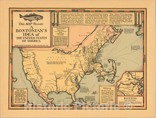 Historic Map : This map presents a Bostonian's idea of the United States of America, 1930 - Vintage Wall Art