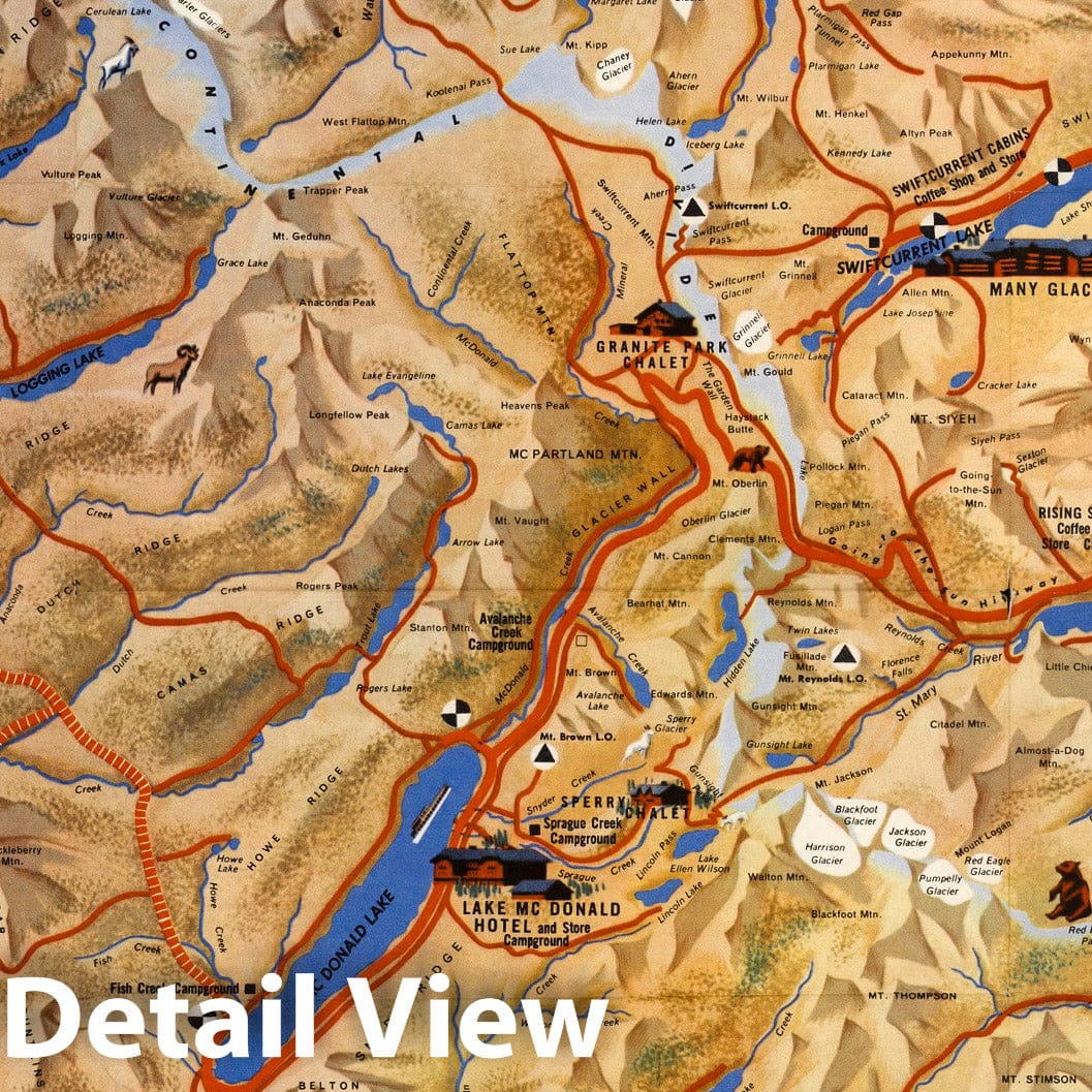 Glacier-Waterton International Peace Park Pictorial Map, 1952