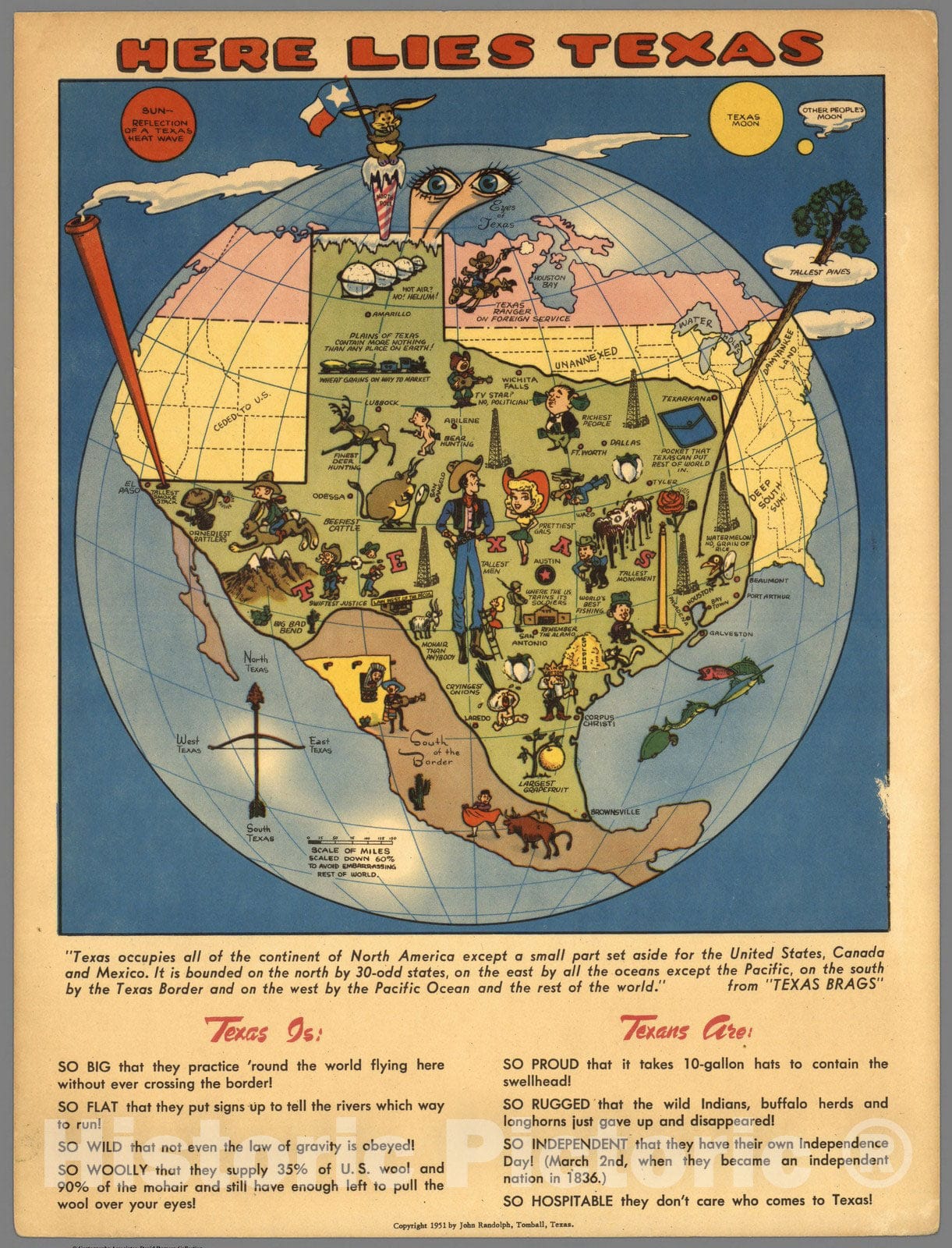 Texas - Pictorial Map, 1951 - Historical Map Print