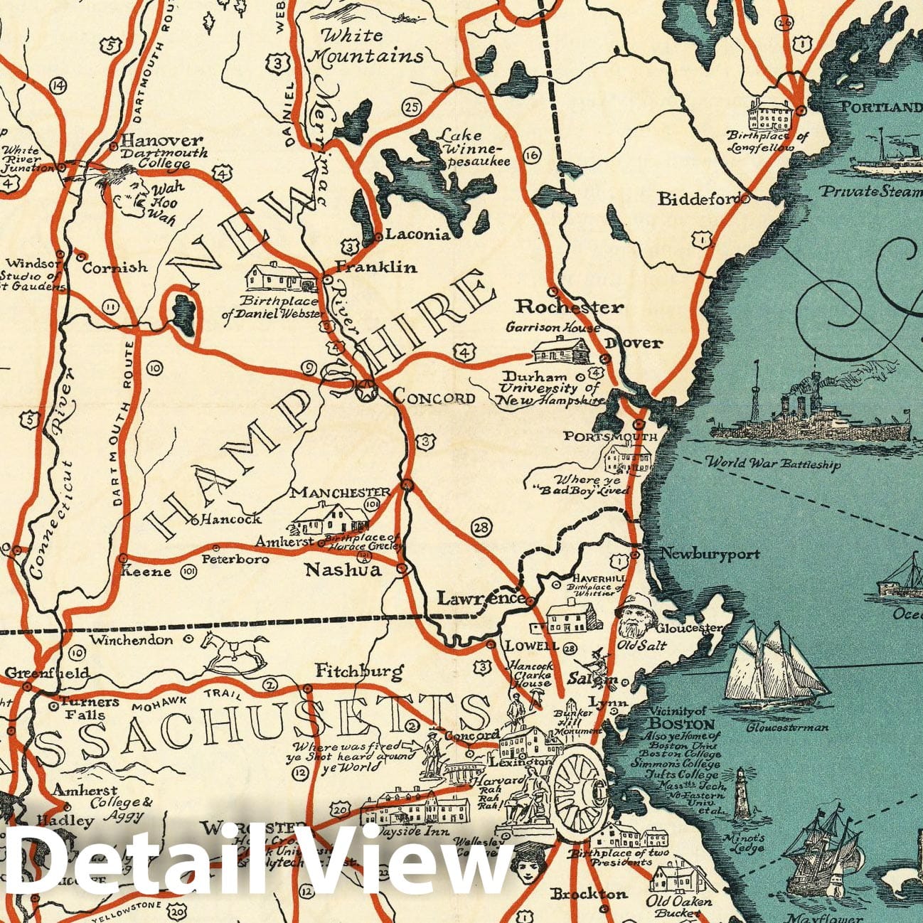 New England - Pictorial Map, 1928 - Historical Map Print