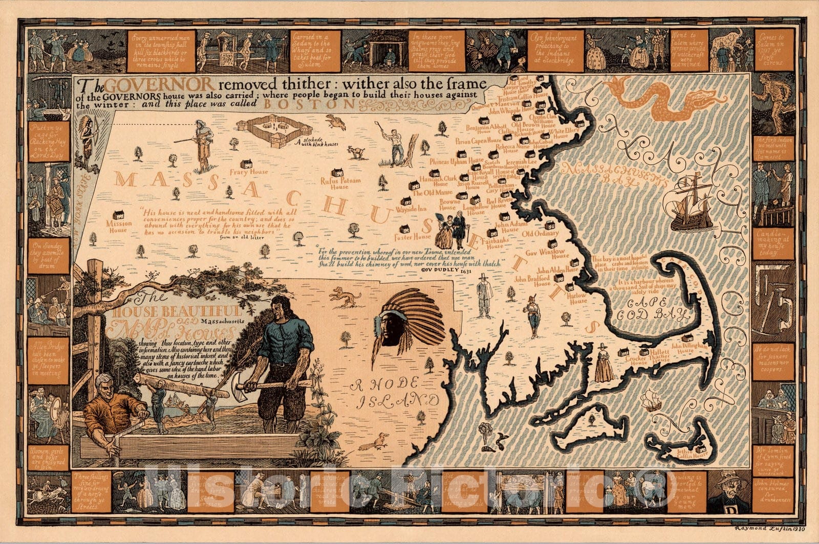 Historic Map : The house beautiful, Old Massachusetts 1930 - Vintage Wall Art