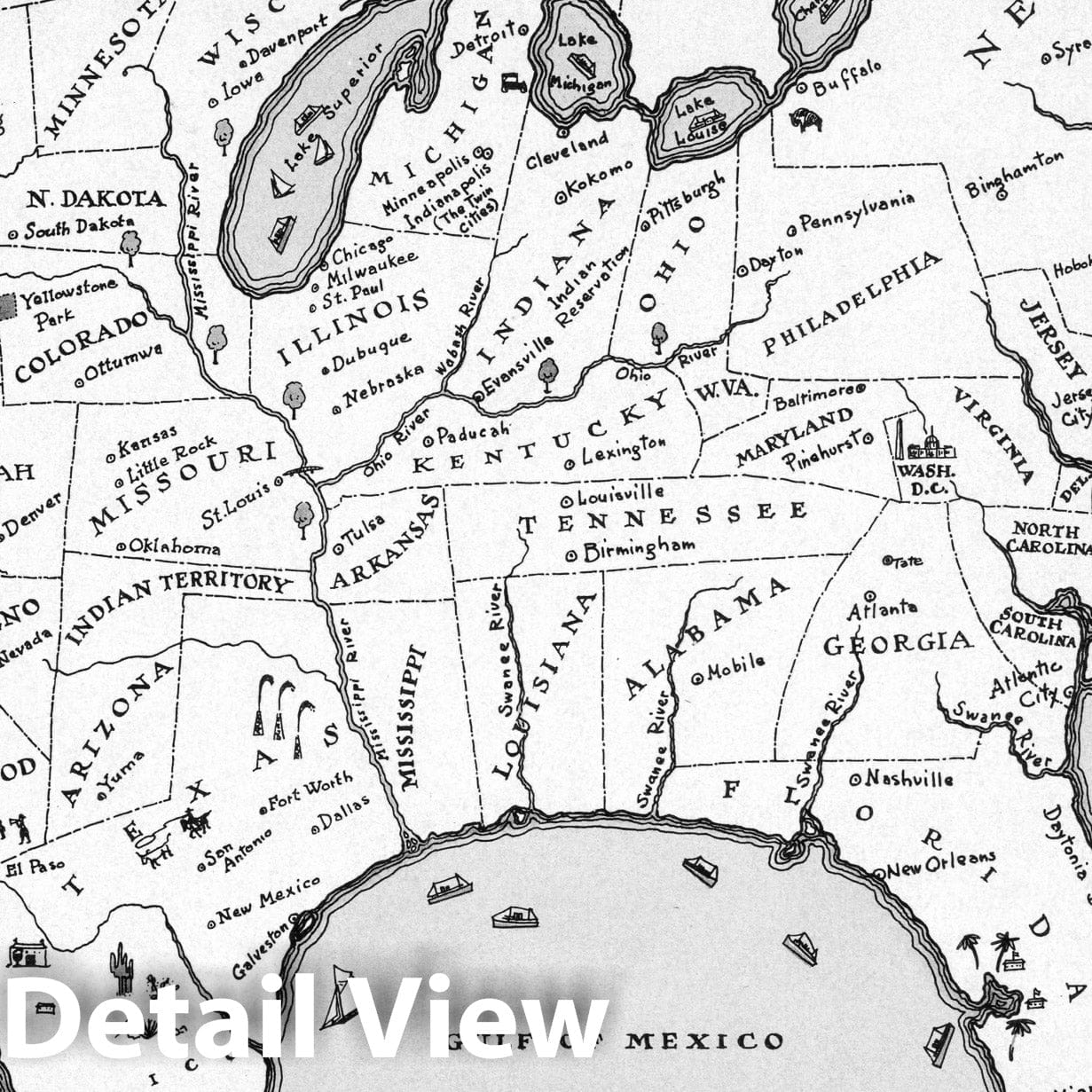 United States - Pictorial Map, Satirical, 1939 - Historical Map Print