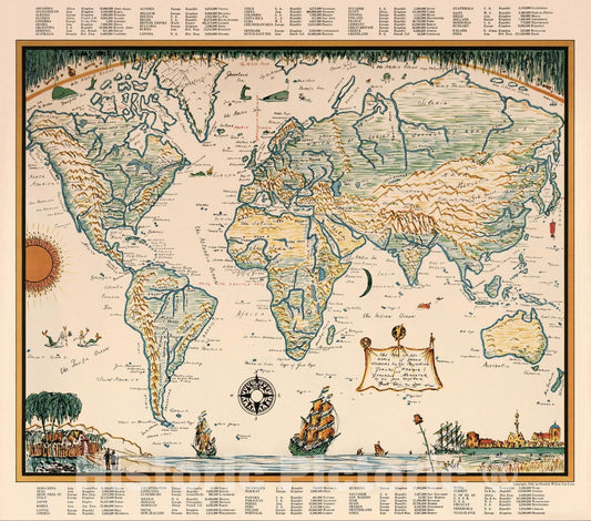 Historic Map : (World map). Copyright, 1932. by Hendrik Willem Van Loom - Vintage Wall Art