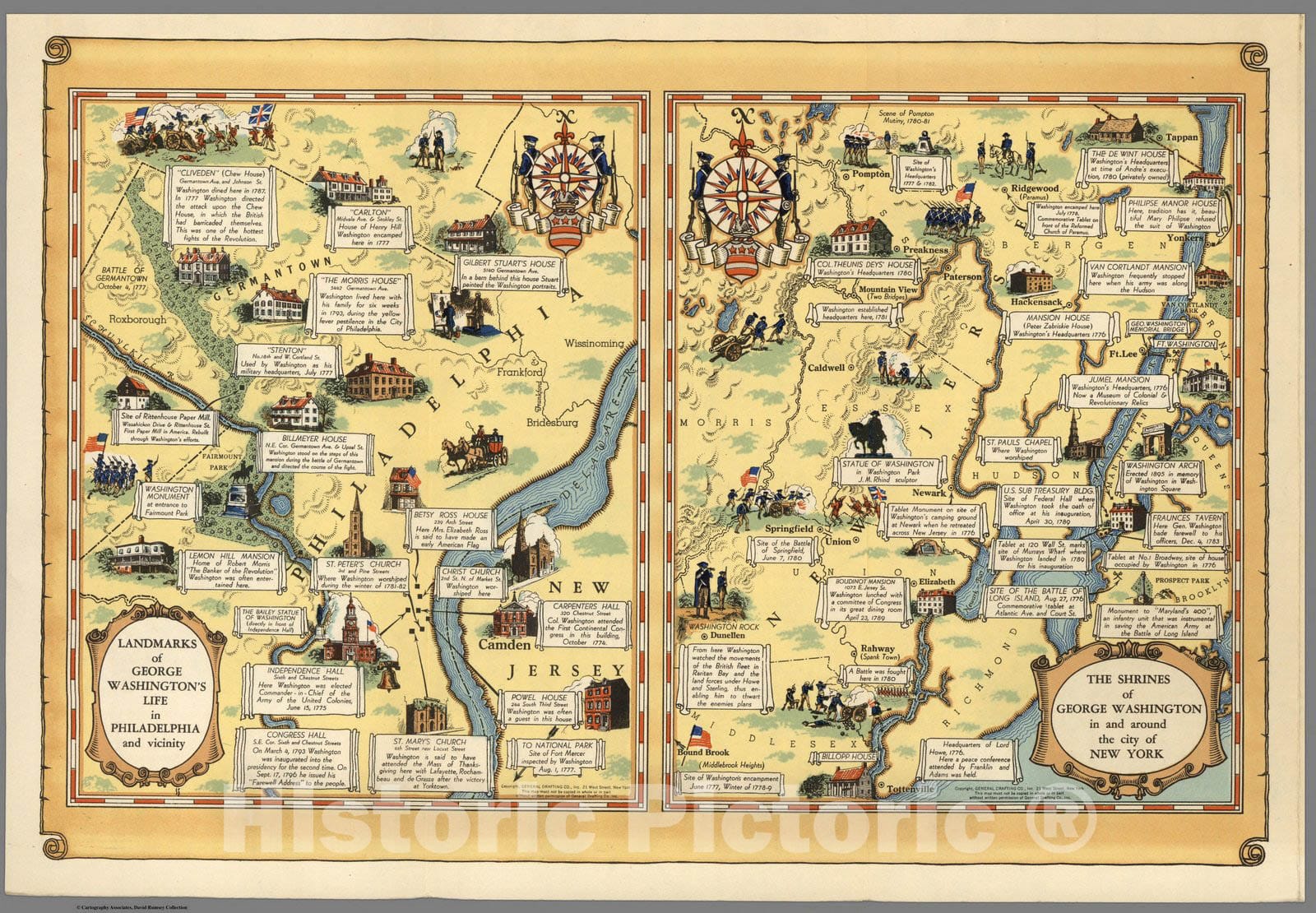 Historic Map : Pocket Map, Landmarks of George Washington's life. The shrines of George Washington 1932 - Vintage Wall Art