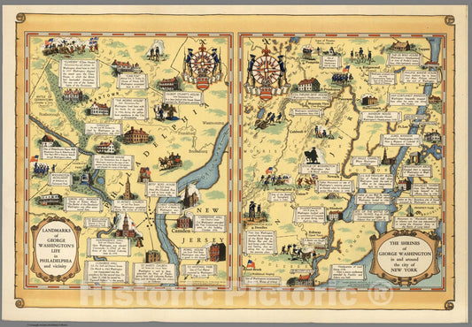 Historic Map : Pocket Map, Landmarks of George Washington's life. The shrines of George Washington 1932 - Vintage Wall Art