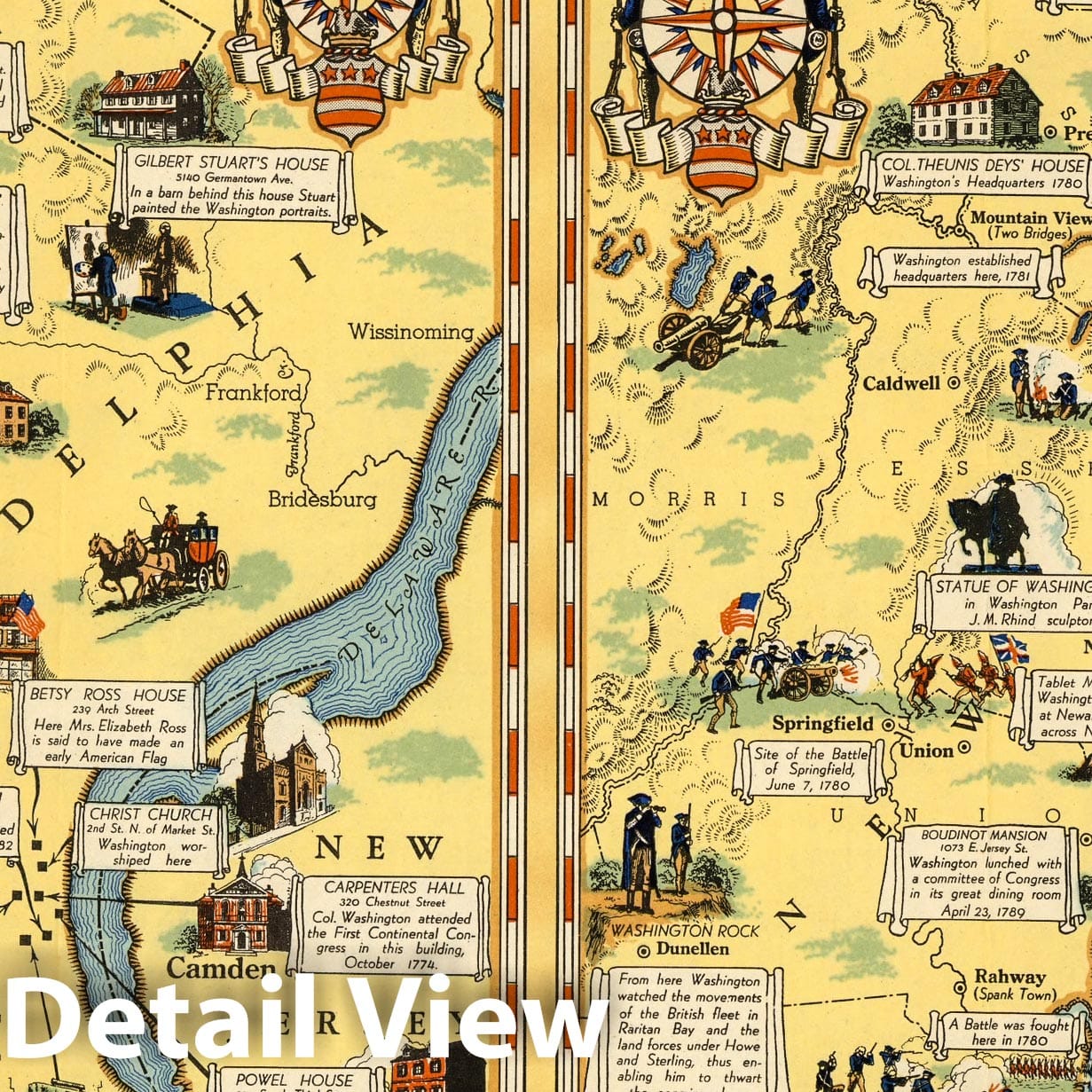 Philadelphia and New York George Washington Sites - Pictorial Map, 1932