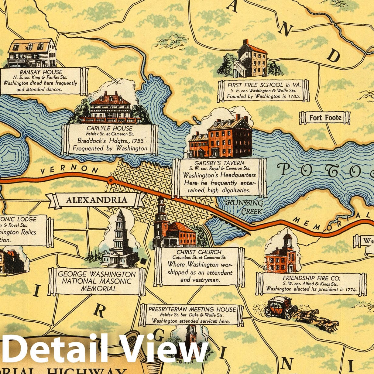 Mount Vernon Memorial Highway - Pictorial Map, 1932