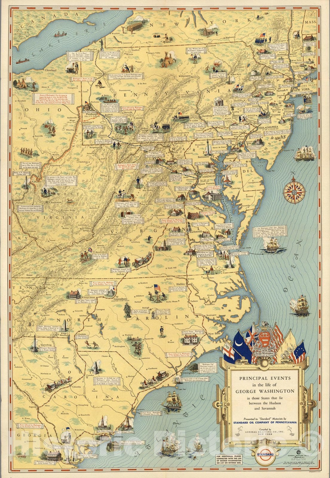 Historic Map : Pocket Map, Principal events in the life of George Washington 1932 - Vintage Wall Art