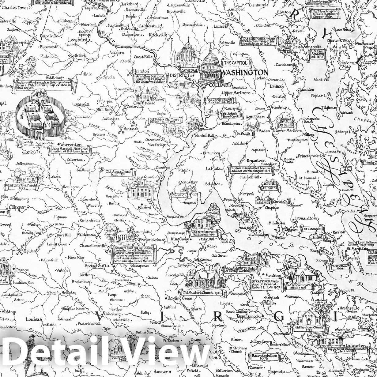 Washington D.C. Region - Pictorial Map, 1932 - Historical Map Print