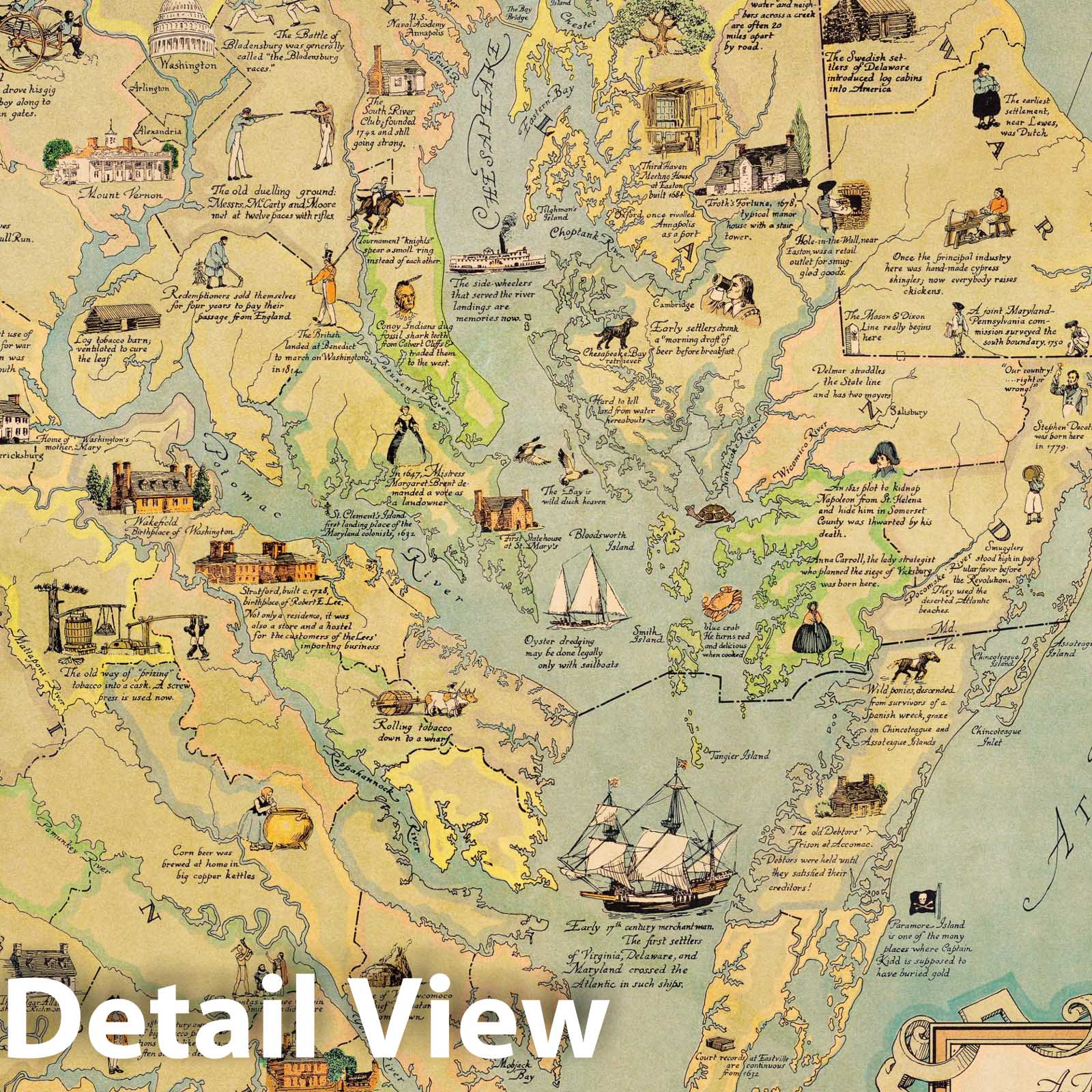 Chesapeake Bay - Pictorial Map, 1959 - Historical Map Print