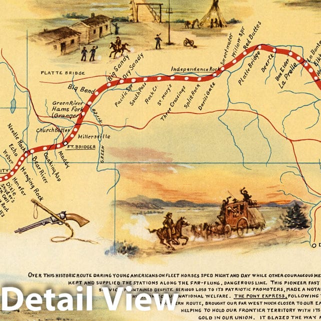 Historic Map : Pony Express route April 3, 1860 - October 24. 1861, 1961, v1, Vintage Wall Decor