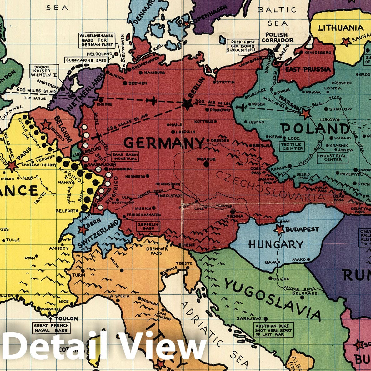 World War II: Europe - Pictorial Map, 1939 - Historical Map Print