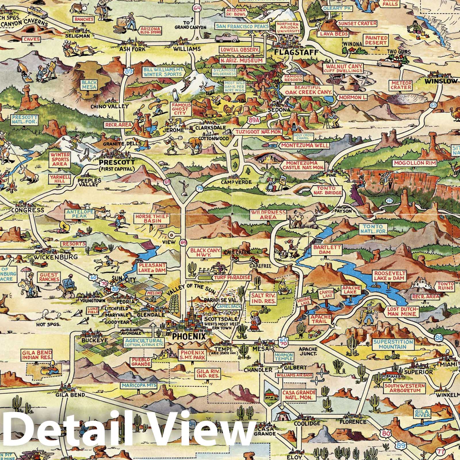 Arizona - Pictorial Map, 1950 - Historical Map Print