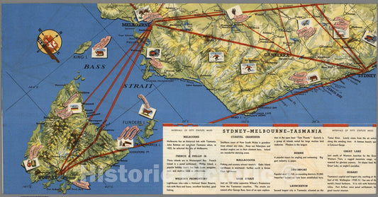 TAA - World Airline Routes, 1952 - Pictorial Airline Map Print