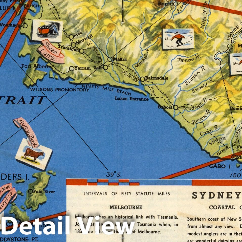 Historic Map : Pamphlet, Sydney - Melbourne - Tasmania 1952 - Vintage Wall Art