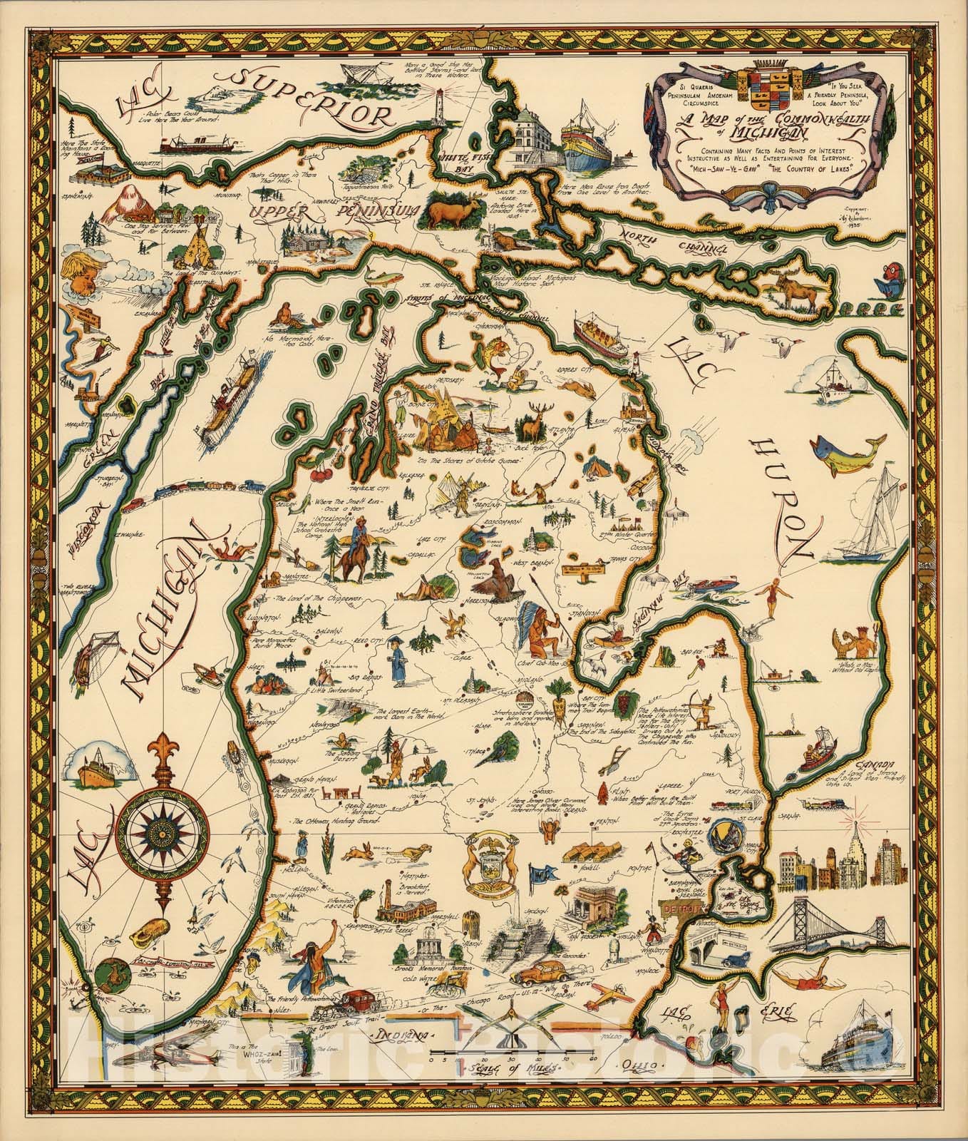 Michigan - Pictorial Map, 1935 - Historical Map Print