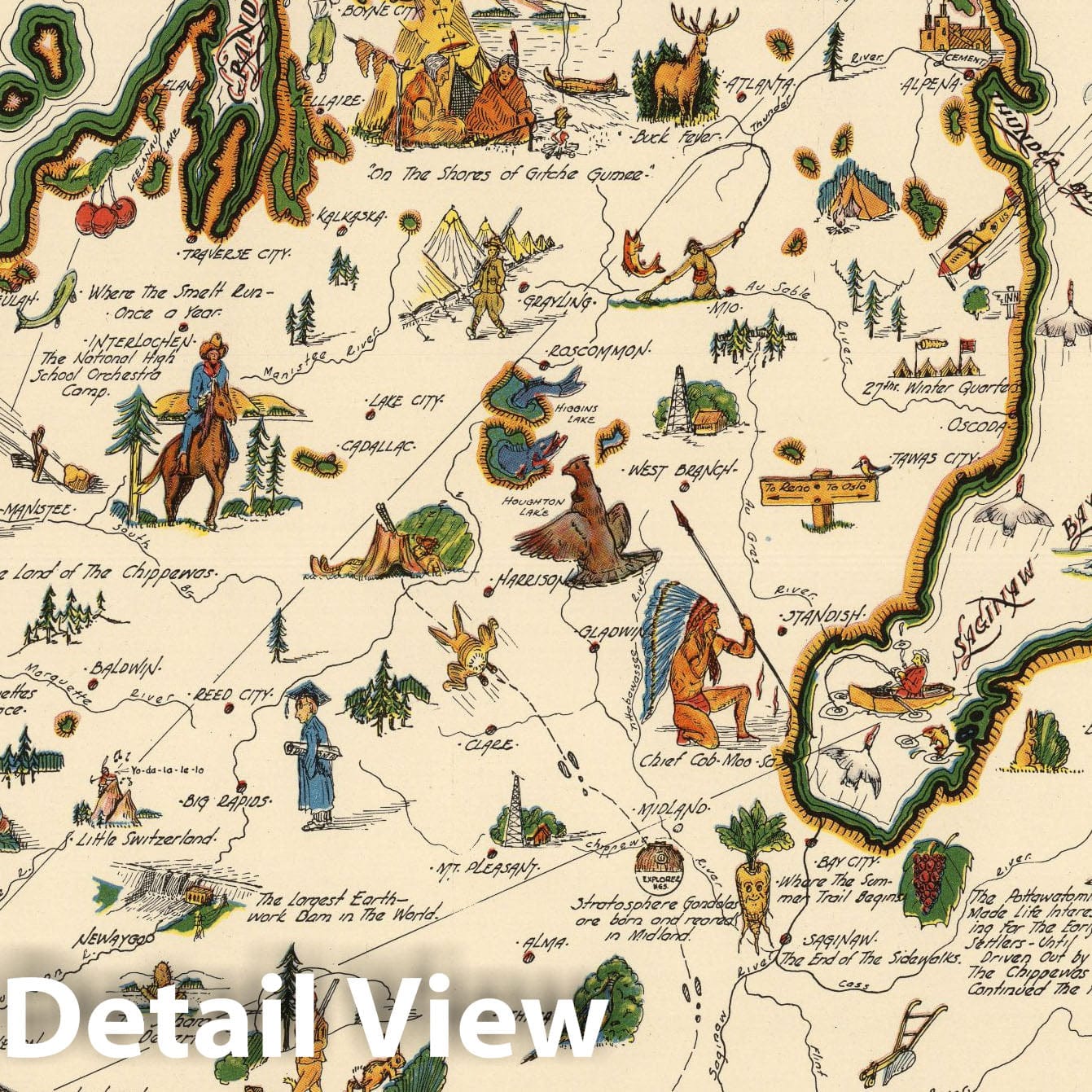Michigan - Pictorial Map, 1935 - Historical Map Print