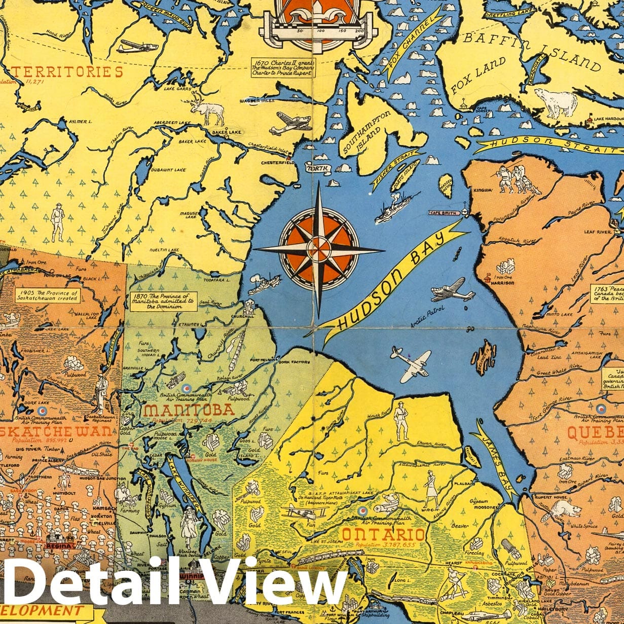 World War II: Canada - Pictorial Map, 1944 - Historical Map Print