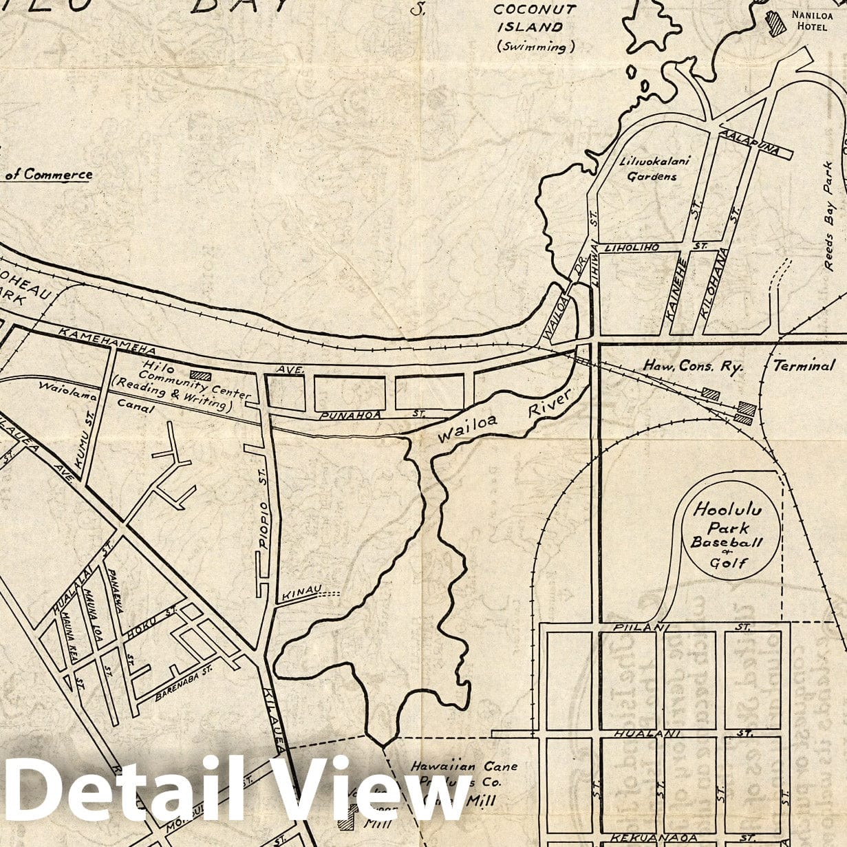 Historic Map : Street map of Hilo : Showing points of interest, 1930 - Vintage Wall Art