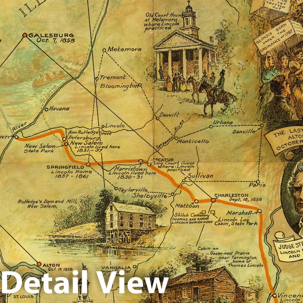 Lincoln Memorial Trail - Pictorial Map, 1940 - Historical Map Print