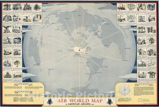 Historic Map : Air World map by American Airlines, Inc. Copyright 1944 - Vintage Wall Art