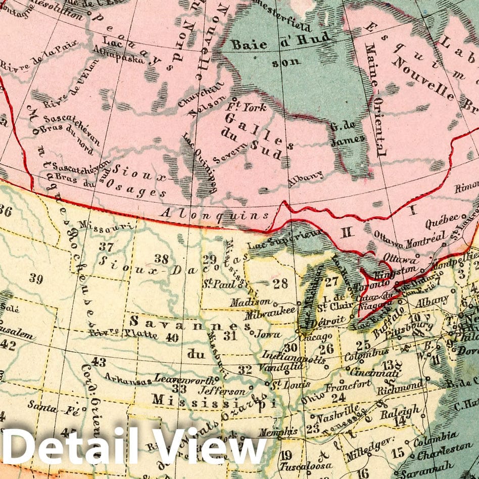 North and Central America - Relief Map, 1870 - Historical Map Print