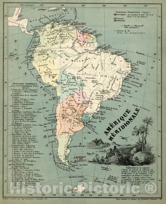 Historic Map : World Atlas Map, Amerique Meridionale 1865 v1 Vintage Wall Art