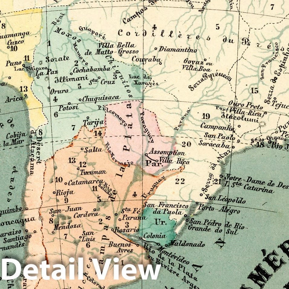 South America - River Map, 1870 - Historical Map Print