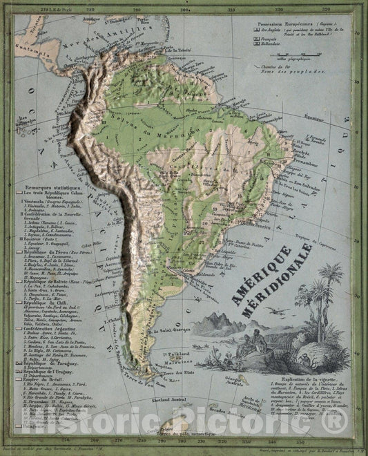Historic Map : World Atlas Map, Amerique Meridionale 1865 v2 Vintage Wall Art