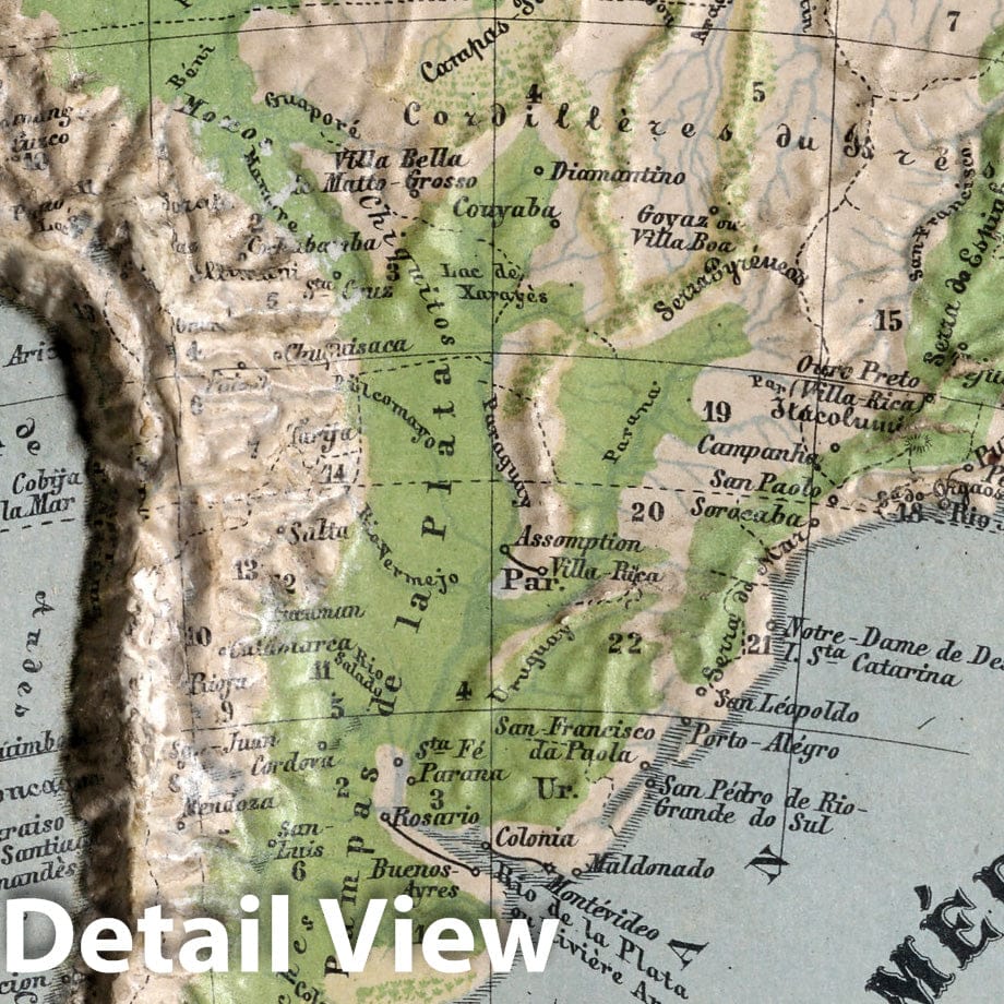 South America - River Map, 1870 - Historical Map Print