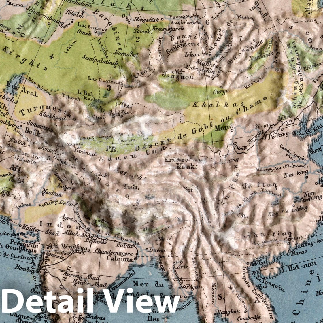 Asia - River Map, 1870 - Hand-Colored Historical Map Print