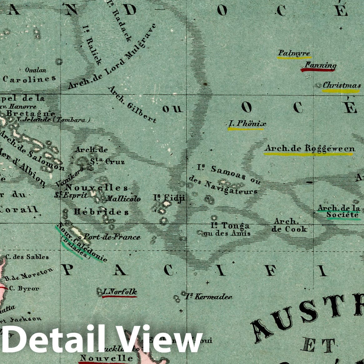 Australia and Oceania - River Map, 1870 - Historical Map Print