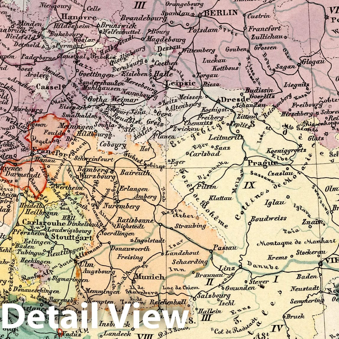 Germany, Netherlands, Belgium, and Switzerland - River Map, 1870