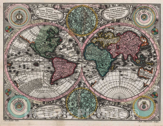 Historic Map : World Atlas Map, Planisphaerium coeleste. A.C. Seutter delin. Andr. Silbereisen Sculps 1744 - Vintage Wall Art
