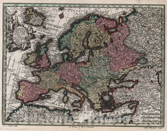Historic Map : World Atlas Map, Europa 1744 - Vintage Wall Art
