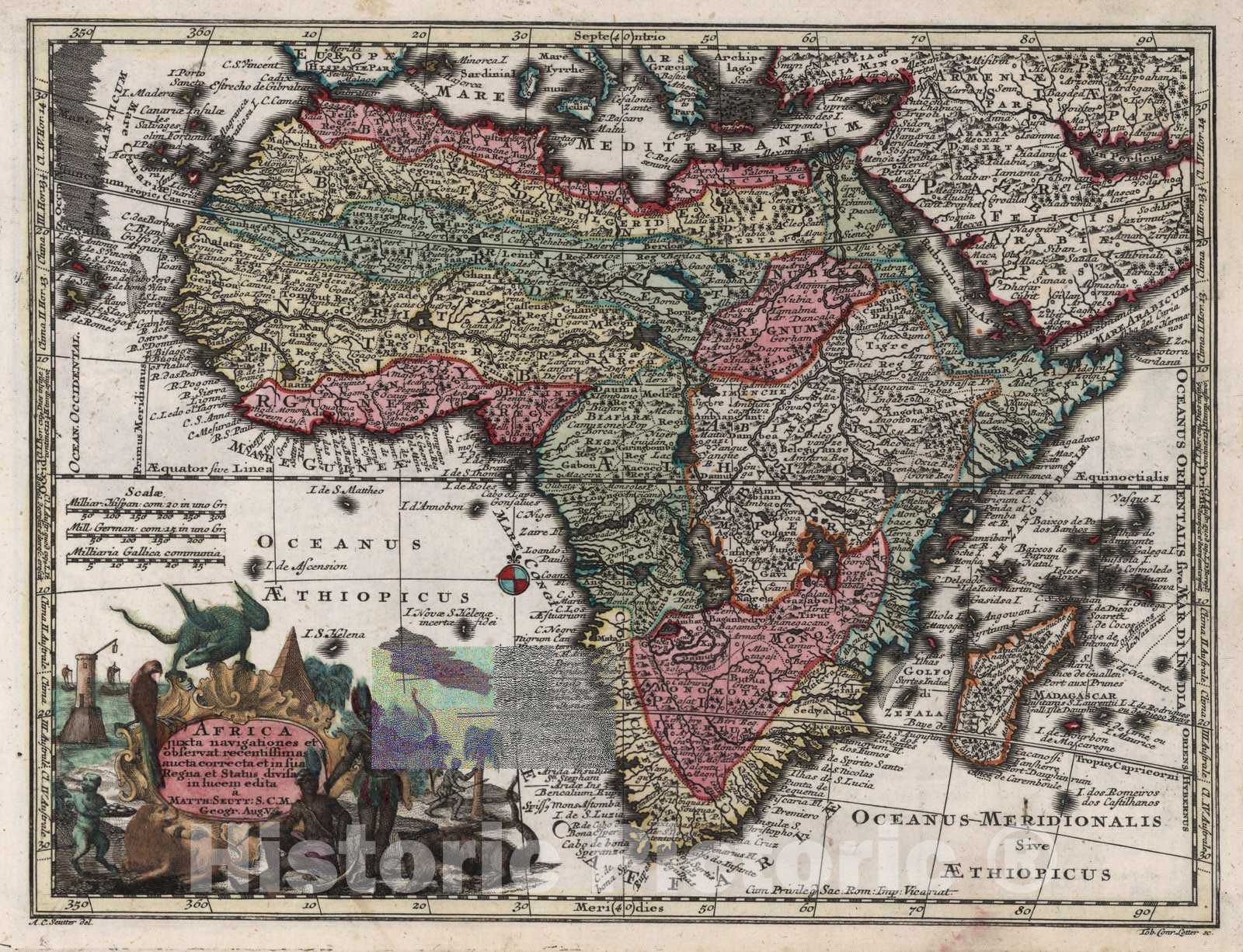 Africa - Celestial Map, 1744 - Hand-Colored Historical Map Print