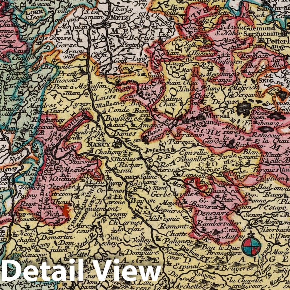 Lorraine and Bar, France - Historical Map Print, 1744