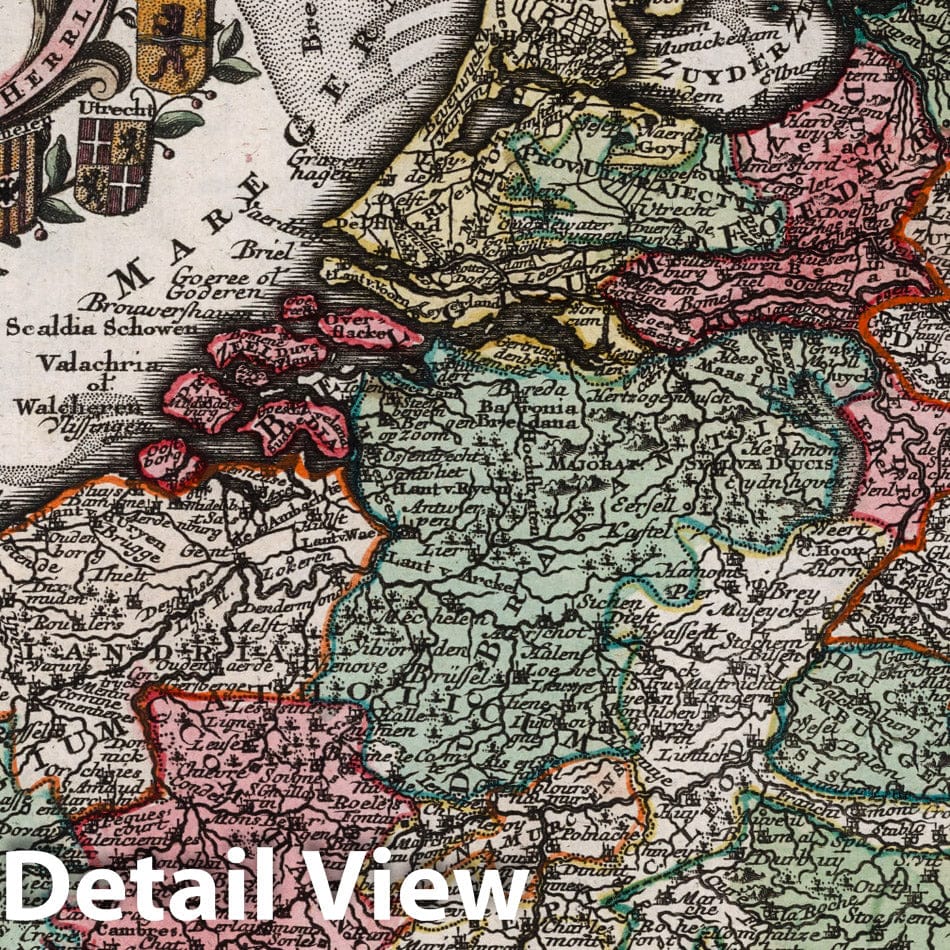 Netherlands, Belgium, and Luxembourg - Historical Map, 1744