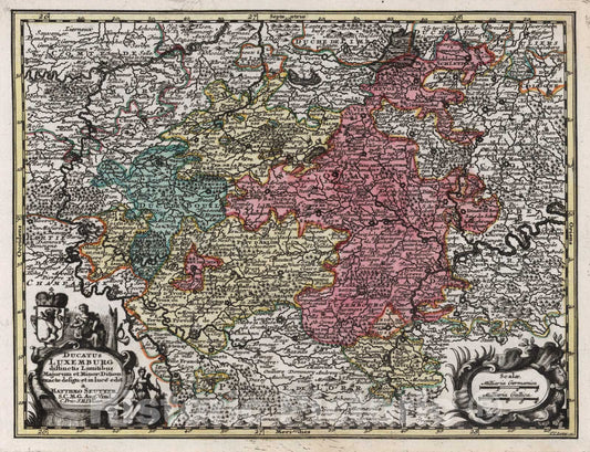 Historic Wall Map : Luxemburg,Ducatus Luxemburg 1744 , Vintage Wall Art