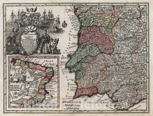 Historic Map : Portugal,Portugalliae Et Algarbiae Regna 1744 , Vintage Wall Art