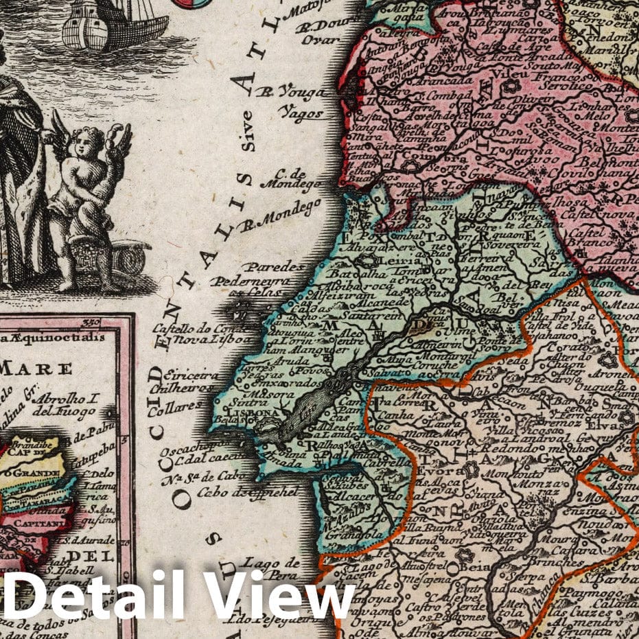 Portugal, Algarve & Brazil Map 1744 - Seutter Hand-Colored Engraving