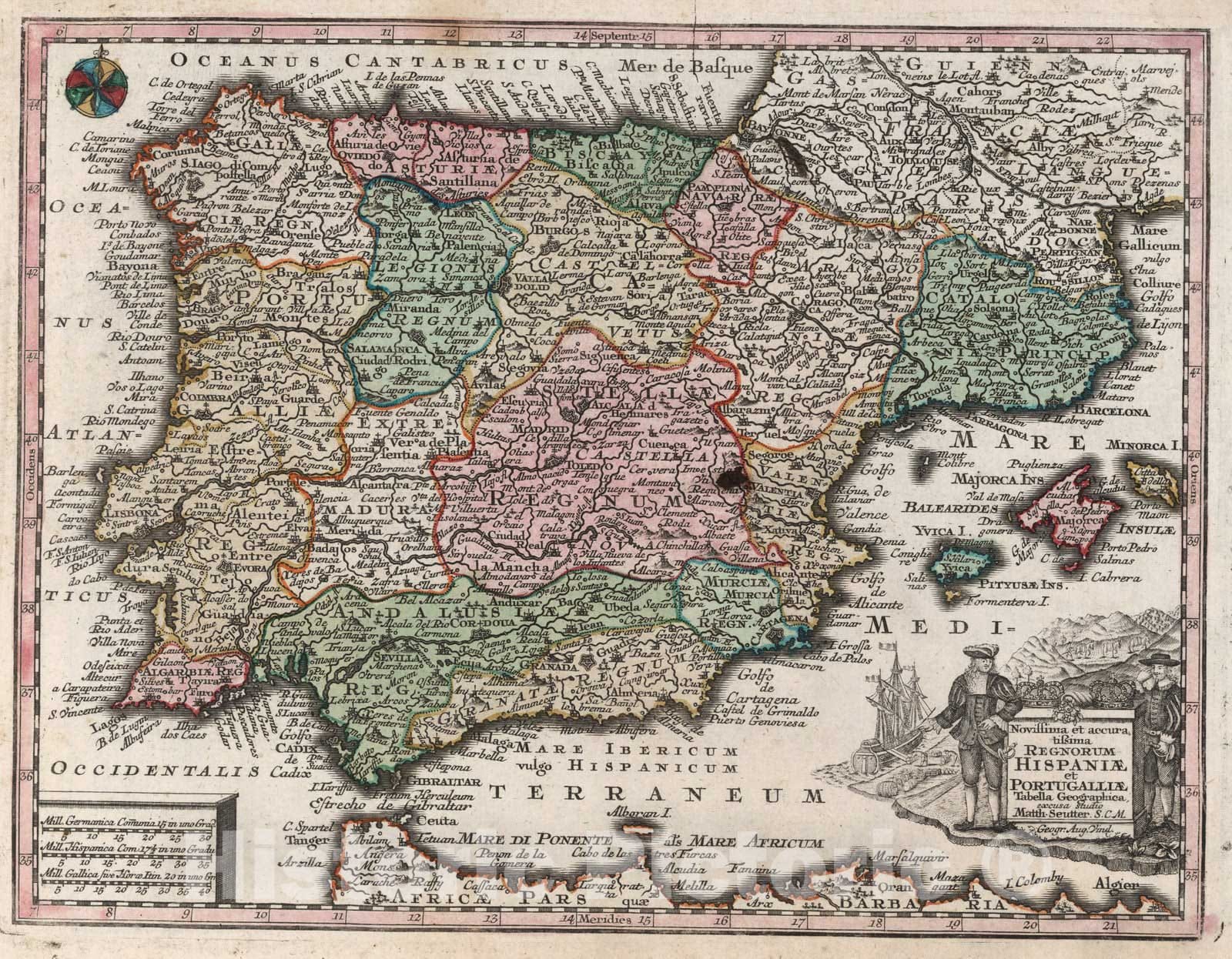 Historic Map : Portugal, Novissima et accuratissima Regnorum Hispaniae et Portugalliae Mappa Geographica, 1744 , Vintage Wall Art