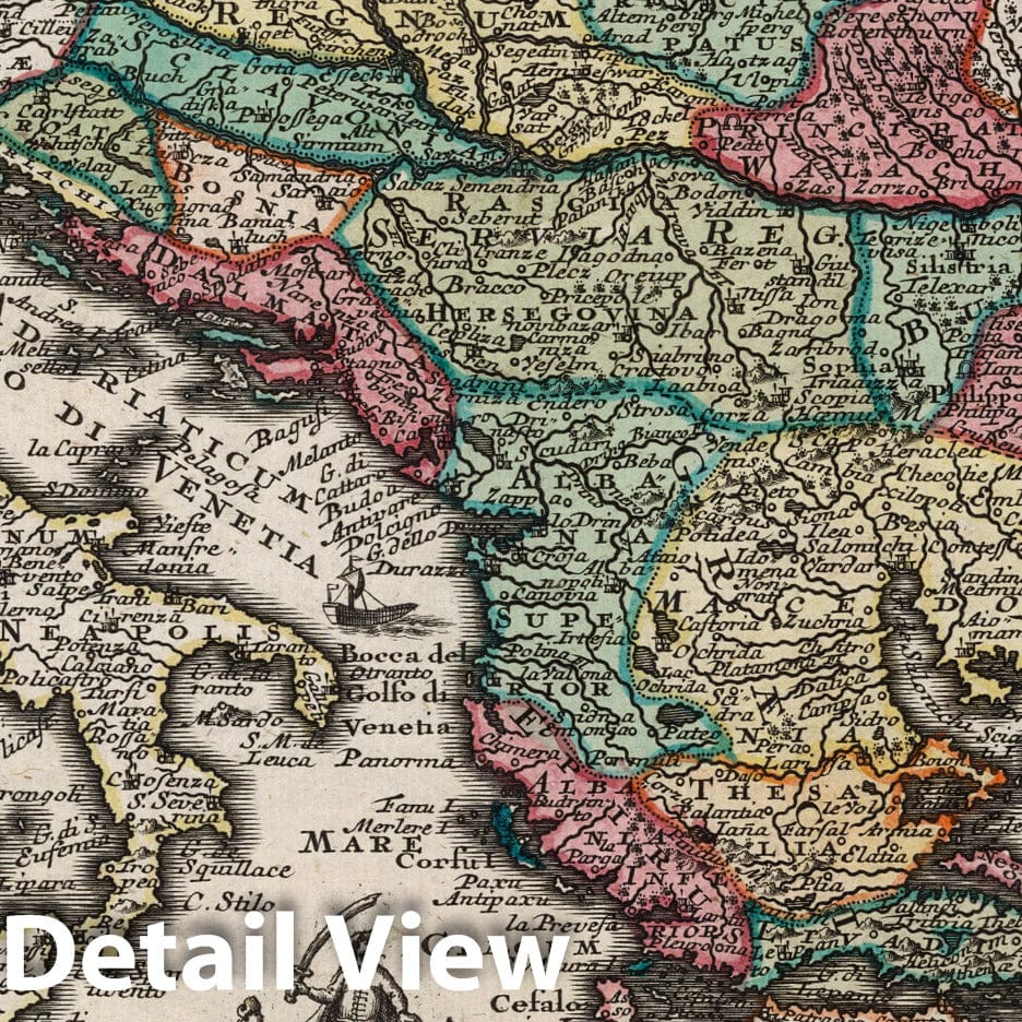 Danube River and Hungary - Historical Map Print, 1744