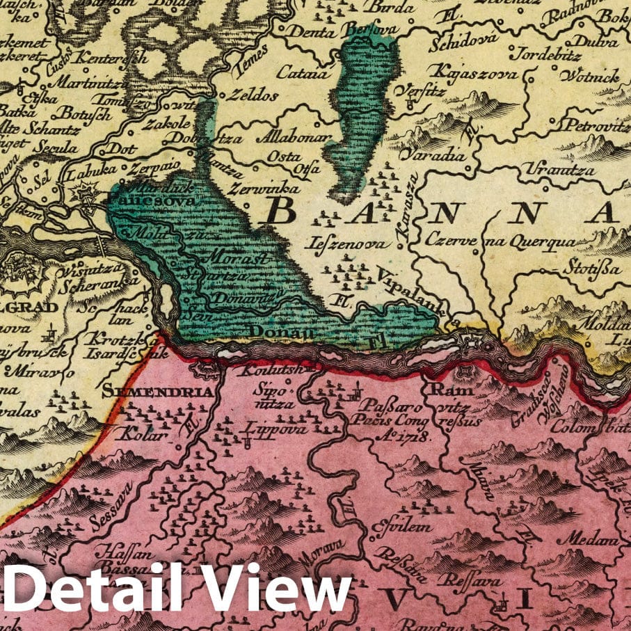Hungary, Serbia, and the Banat of Temeswar - 1744 Historical Map Print