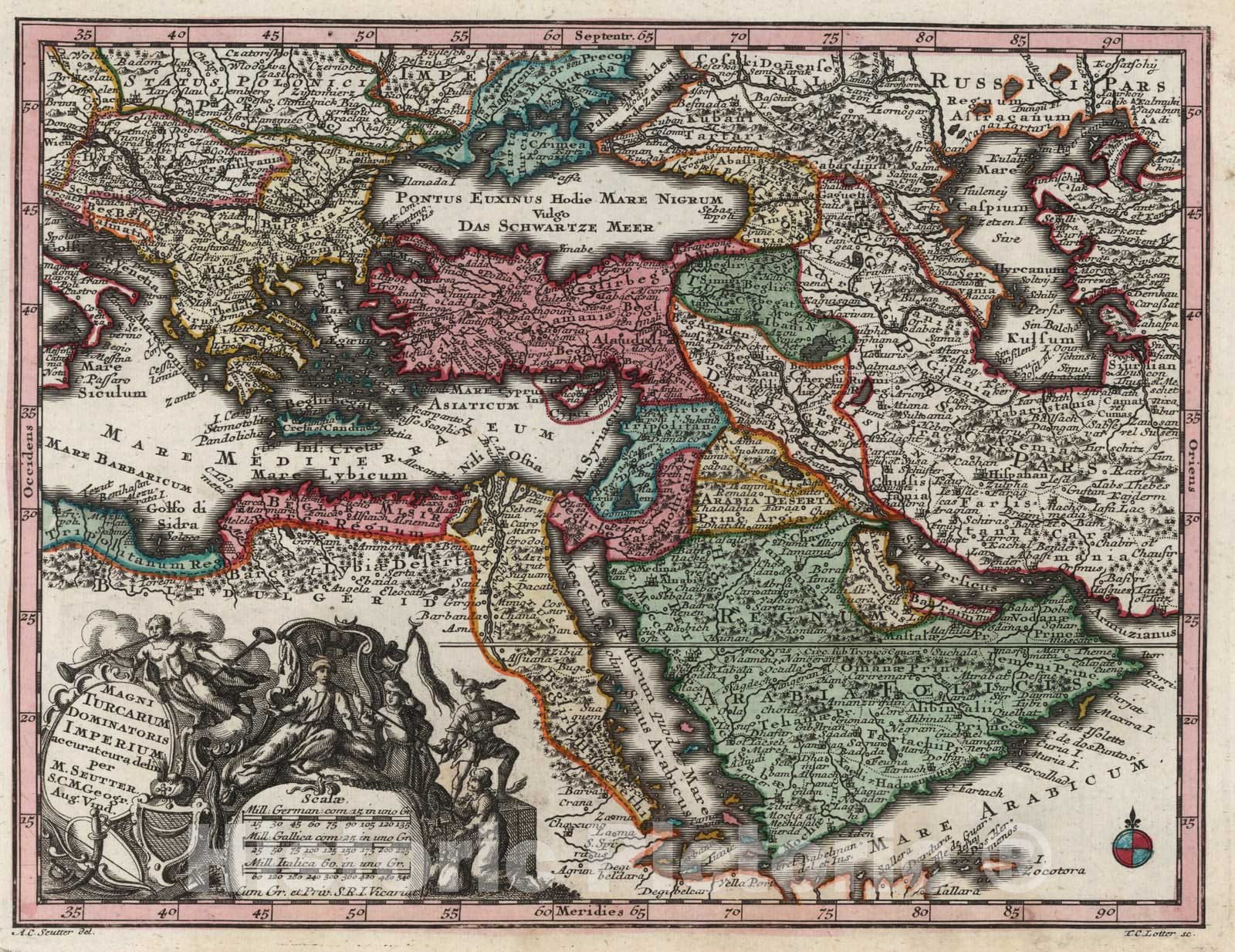 Historic Map : World Atlas Map, Magni Turcarum dominatoris imperium 1744 - Vintage Wall Art