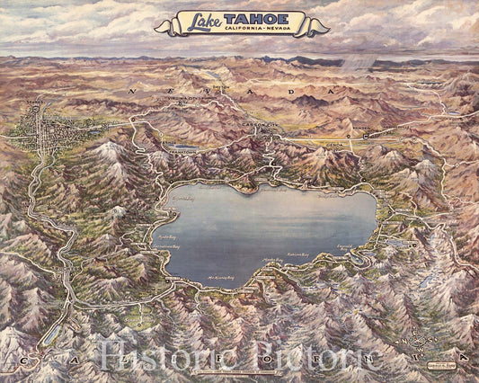 Lake Tahoe, California-Nevada - Pictorial Map, 1957