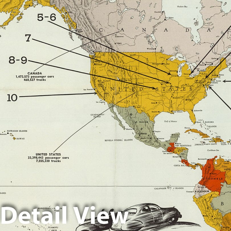 World - Road Map, 1950 - Historical Map Print