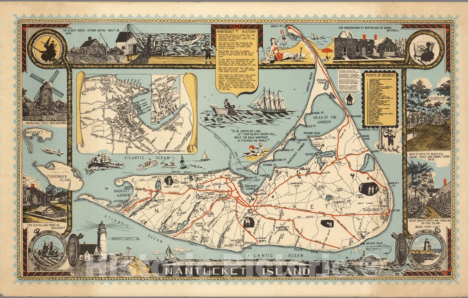 Historic Map : Nantucket Island. 1946 v1 - Vintage Wall Art