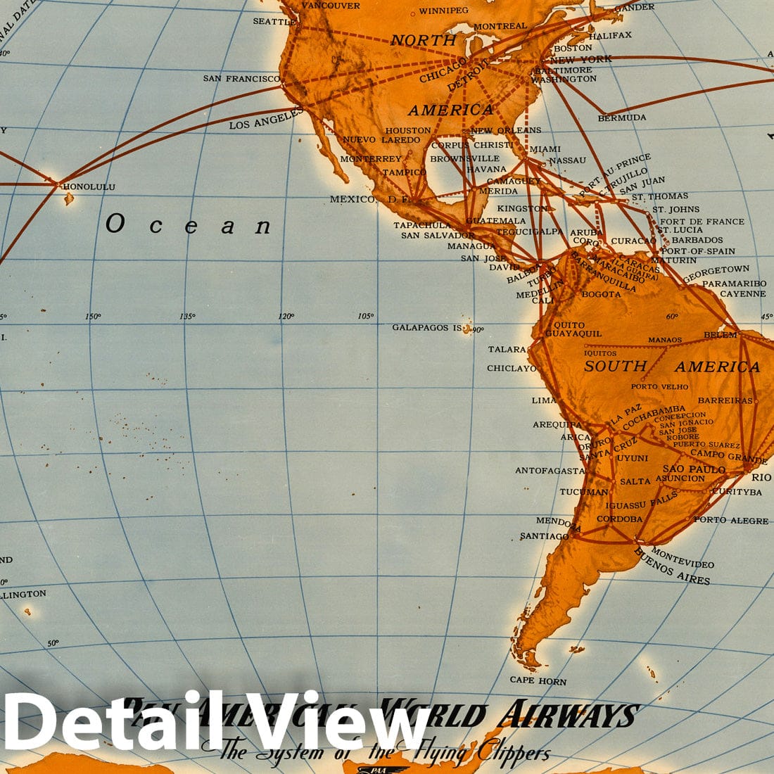 Pan American - World Airline Routes, 1947 - Historical Map Print